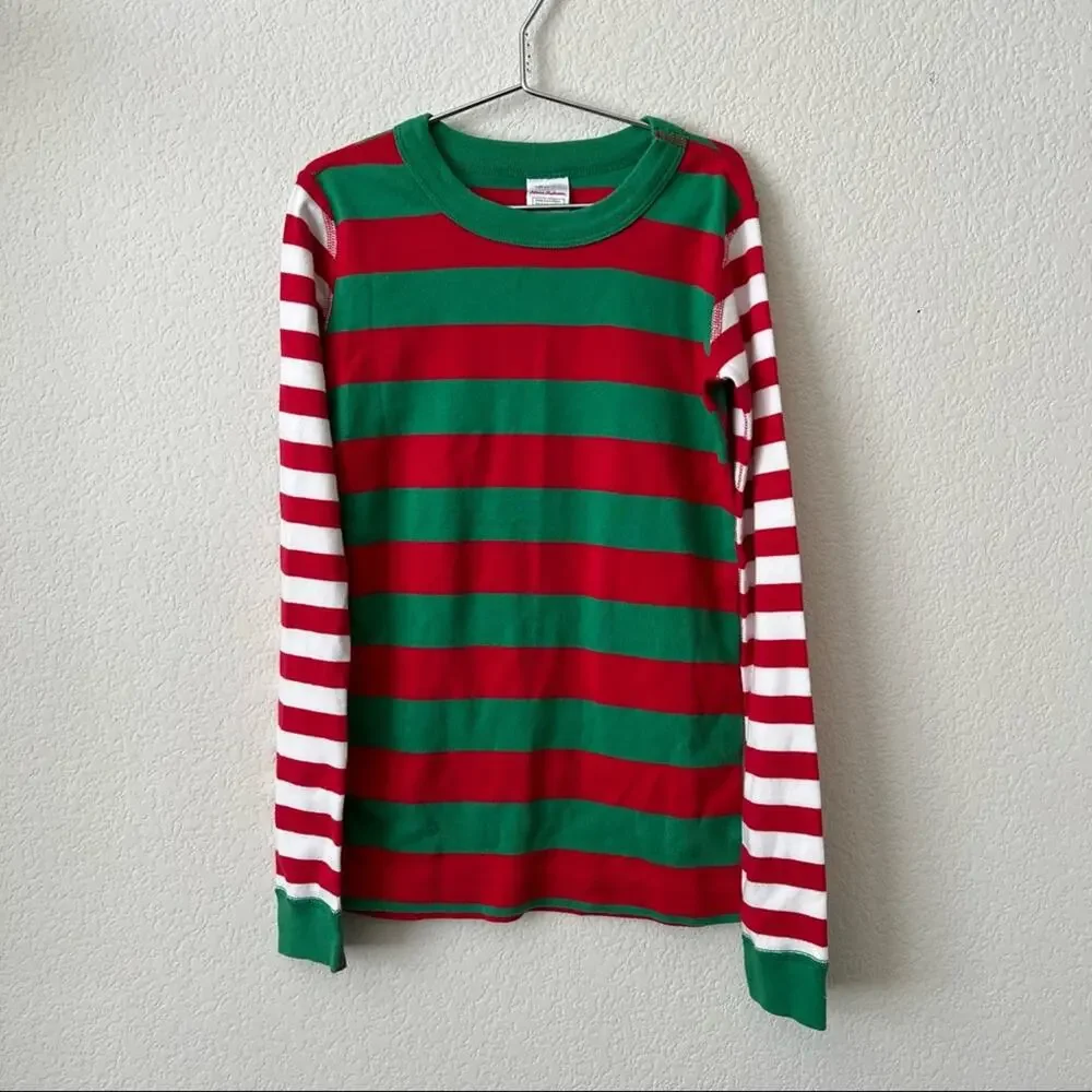 Hanna Andersson Christmas red green white stripe long sleeve pj pajama top